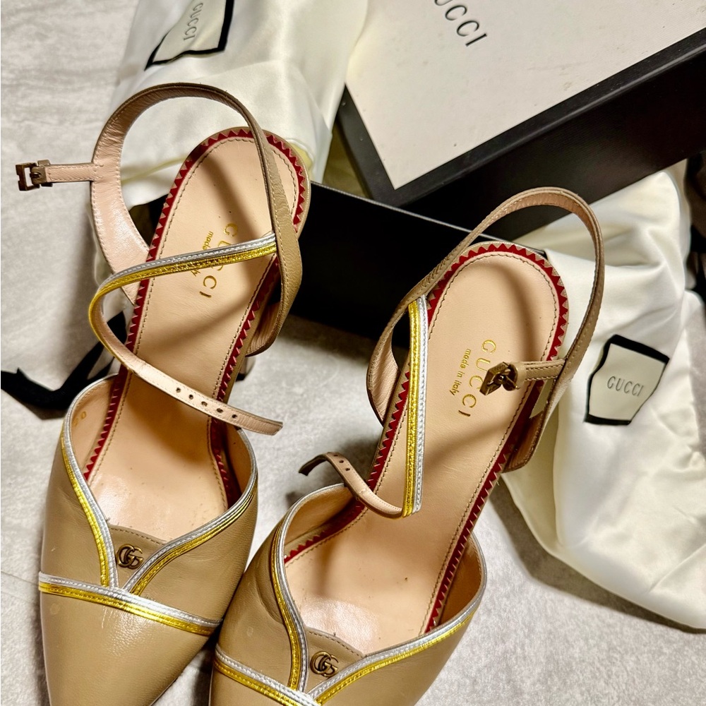 Gucci Beige and Yellow Strappy Heels